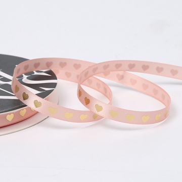 Лента  "Золотые сердца", светло-розовый, 10мм х40ярд. в компании Декорпак