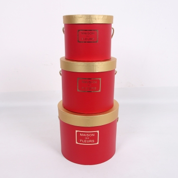 Набор коробок круглых с золотистой крышкой  G5  1/3 Размер:23X19.5cm, 20X17cm, 17X14cm Цвет: красный в компании Декорпак